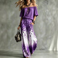 Summer Off-Shoulder Boat Neck Leopard Gradient Wide Leg Pants + Top 2-Piece Set