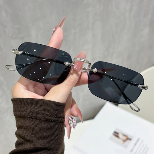 Rimless Square Women Sunglasses UV-Proof Premium Sunshade Glasses Beveled Metal Personality Trendy Sunglasses