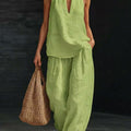 Women's Summer Casual Fashion Sleeveless Loose Wide Leg Pants 2-Piece Set 2026 - Black