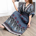 Women's Chinese French Short Sleeve V-Neck Printed Dress + Skirt 2026 - 1-1#