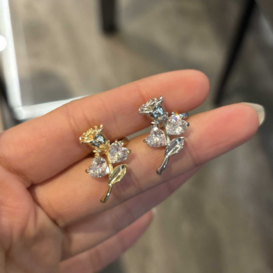 Korean Zircon Rose Flower Clip-On Earrings - view 2