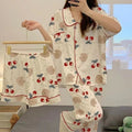 Women's Summer Japanese Short Sleeve Cardigan + Pants 3-Piece Set 2026 - 3-Piece Set Cardigan Apricot