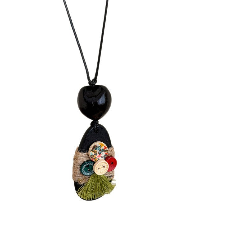 Bohemian Wooden Bead Rope Pendant Necklace - view 5