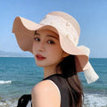 新款甜美大蝴蝶结遮阳草帽女 时尚气质大帽檐太阳帽户外防晒帽子