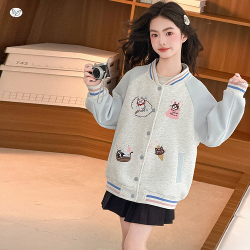 Girls' Loose Baseball Jacket