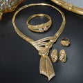 Overseas Middle East Coated 18K Gold Cutout Necklace Earrings Set Ring Bracelet Set Dubai Western Bride Wedding Jewelry
