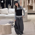 Girls' Faux Layered Long Sleeve Top & Wide-Leg Pants Set
