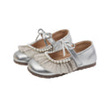 女童蕾丝串珠蝴蝶结公主鞋2025秋季新款儿童银色软底单鞋小皮鞋