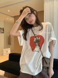 in stock! limited time discount summer new age-reducing apple puppy cartoon print loose short-sleeve