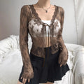 Women's Vintage Lace Jacquard Tie Front Cardigan