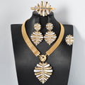 Imperial Breeze Versatile Ancient Craft Plated Set Inlay Crystal Necklace Bracelet Set Earrings Ring Set Vintage Leaves Retro Accessory