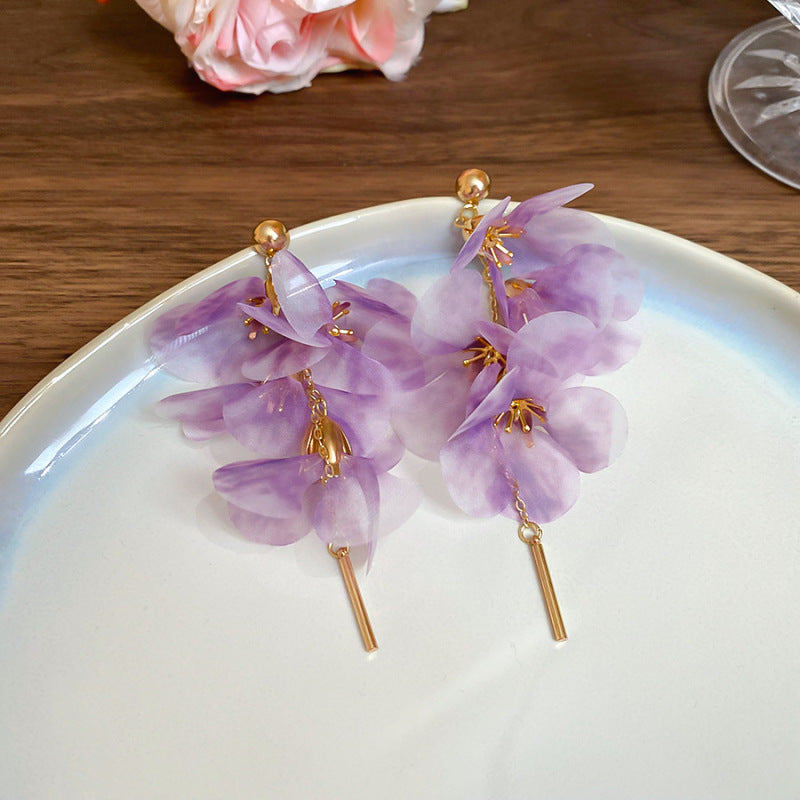 Pearl Flower Rhinestone Tassel Drop Earrings - view 9