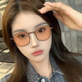 Chestnut Brown Stylish Photochromic Glasses Women With Rx Ultra-Light Glasses Frame Men Trendy Anti-Blue Plano