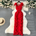 High-End Elegant Pleated Ruffle Trimmed Bodycon Long Dress for Banquet
