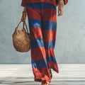 Vacation Retro Knit High Waist Striped Textured Color-Block Top 2-Piece Set