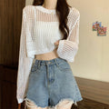 Women's Summer Trendy Hollow-Out Sun-Protection Lightweight Loose Knit Top 2026 - White