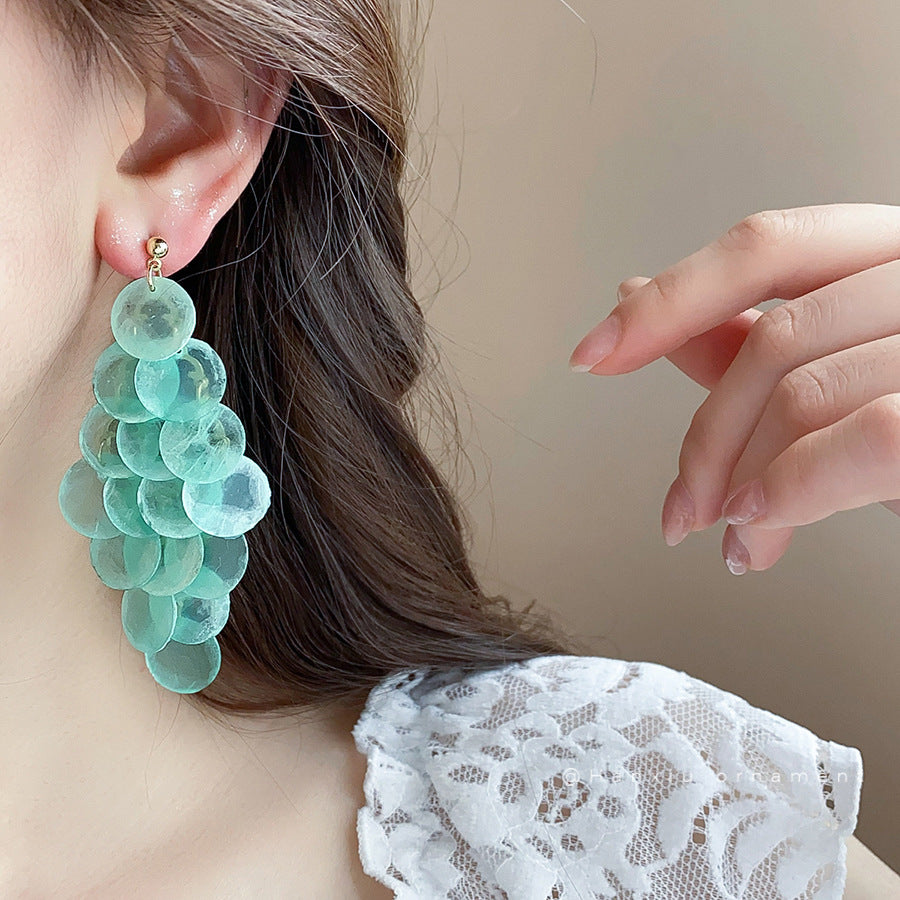 Shell Circle Tassel Stud Earrings - view 4
