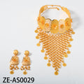 Dubai Imperial Breeze Gold Round Bead Fringe Flower Retro Light Luxury Niche Design Statement Necklace Earrings Set