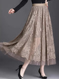 High Waist Hollow-Out Swing Beaded Skirt + Long Skirt