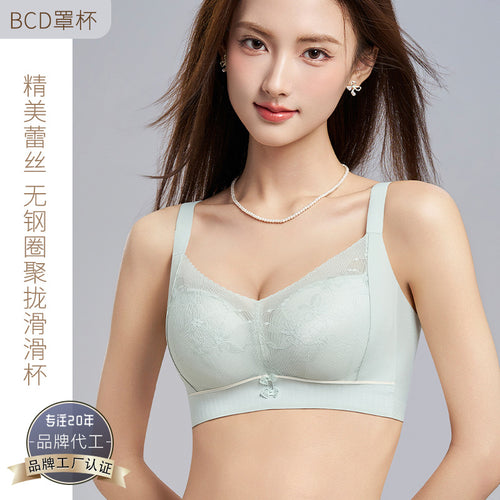 982软支撑果冻胶深V蕾丝聚拢无钢圈立体内衣女调整型不空杯文胸