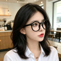 Black Frame Glasses Round Arrow Influencer Bare Face Blue-Light Glasses Frame Men Korean Prescription Finish Item With Rx Glasses