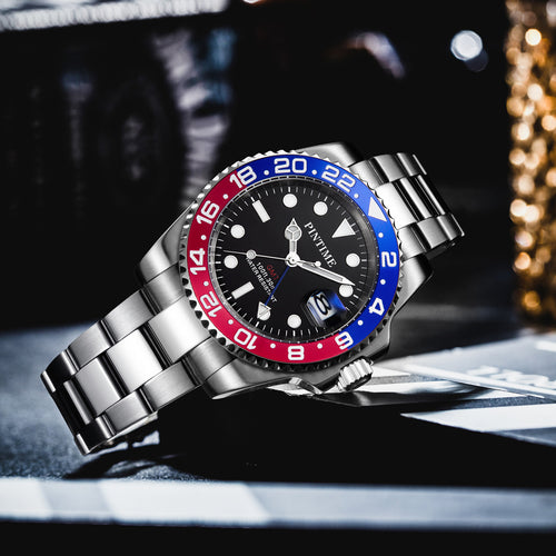 Item Time Mens Watch Overseas Dual Timezone GMT Watch Men Steel Band Formal Mens Watch Niche Premium Waterproof Watch
