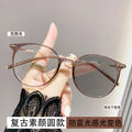 Light-Changing Prescription Glasses Fashionable Trendy Bare Face Overseas Retro Versatile Slender Large Frame Gray Photochromic Myopia Glasses
