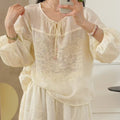 Women's Summer Ethnic Relaxed Ramie Embroidered 3/4 Sleeve V-Neck Loose Set 2026 - Pink Top