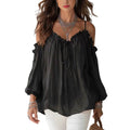 Fall Casual Off-Shoulder Tie-Front Shirt + Camisole