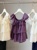 Summer Korean Youthful Mini Flutter Sleeve Sleeveless Ruffle Shirt