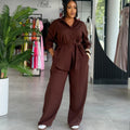Office Casual Long Sleeve Tie-Front Cardigan + Pants + Top 2-Piece Set