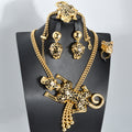 Overseas Western Bold 3D Cheetah Pendant Round Bead Chain Necklace Bracelet Set Earrings Ring Statement Jewelry 4-Piece Set