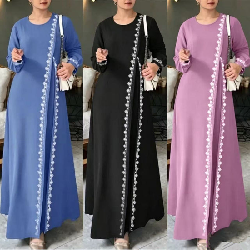 Women's Casual Fashion Long Sleeve Lace Trim Loose Dress 2026 | Elegant Summer Dress - Blue