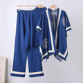 Fall-Winter Casual Elegant Knit Wool Wide Leg Pants + Sweater + Shawl + Cape 3-Piece Set