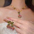 Monet Garden Blossom Contrast Flower Color Gem Jewelry Set Banquet Ambient Feel Necklace Light Luxury Niche Necklace