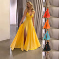 Deep V-Neck High Waist Slit Evening Gown - Chiffon Formal Dress Women