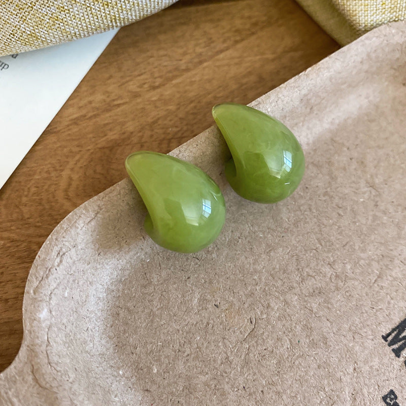 Forest Green Resin Flower Stud Earrings - view 3