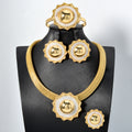 Overseas Western Statement Sunflower Mesh Chain Pendant Aluminum Bead Necklace Bracelet Set Earrings Ring Middle East Wedding Set