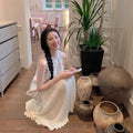 Lace Embroidered Sleeveless Panel Mid-Length Dress, Vacation Style