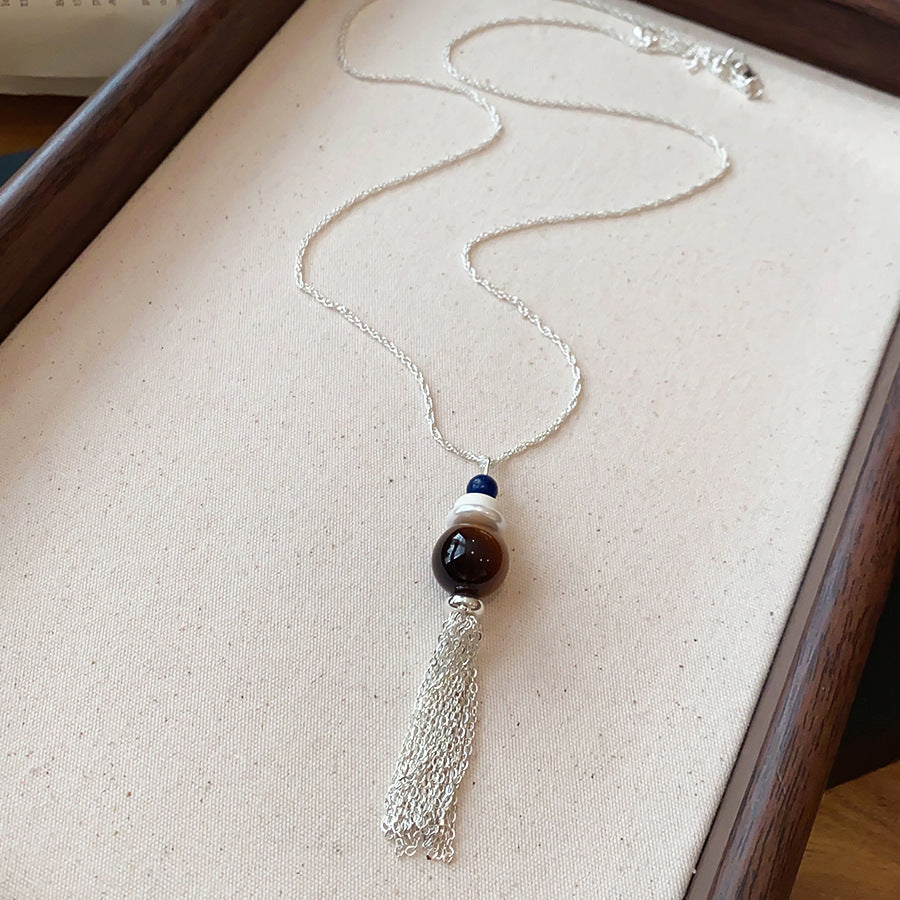 Vintage Stone Glass Pendant Pearl Necklace - view 8