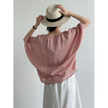 Summer Korean Ramie Tencel Half Sleeve Tie-Front Loose Shirt