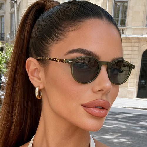 Western Round Sunglasses UV-Proof Tortoise Shell Stud Wear Jewelry Driving Sunshade Sun-Proof Women Sunglasses Premium