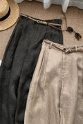 Summer Casual Slimming Linen High Waist Straight Leg Wide Leg Pants + Pants
