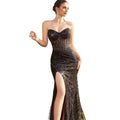 Women's Strapless Sequin Lace Slim Fit Slimming Evening Gown Banquet