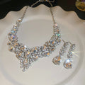 Western Imperial Breeze Rhinestone Geometric Teardrop Stud Earring Necklace Set Fashionable Clavicle Chain Light Luxury Premium Necklace Women