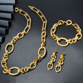 Overseas Middle East Gold Plated 18K Fashionable Oval Round Clasp Round Ring Spliced Necklace Bracelet Set Earrings 3-Piece Set Clavicle Chain