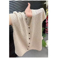 Women's Casual Elegant Knit Short Sleeve V-Neck Hollow-Out Cardigan + Top 2026 - Coffee Sleeveless Top