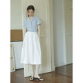 Summer Office French Short Sleeve Sailor Collar Striped Shirt