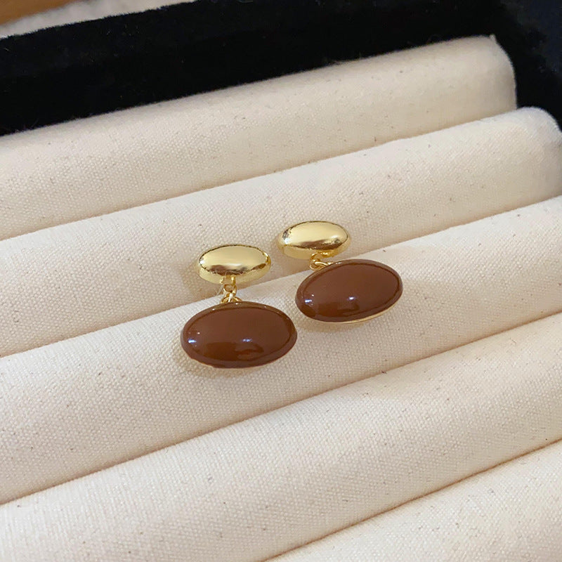 French Vintage Brown Floral Enamel Earrings - view 6