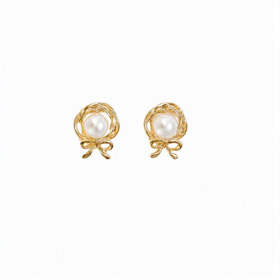 French Vintage Flower Pearl Stud Earrings - view 5